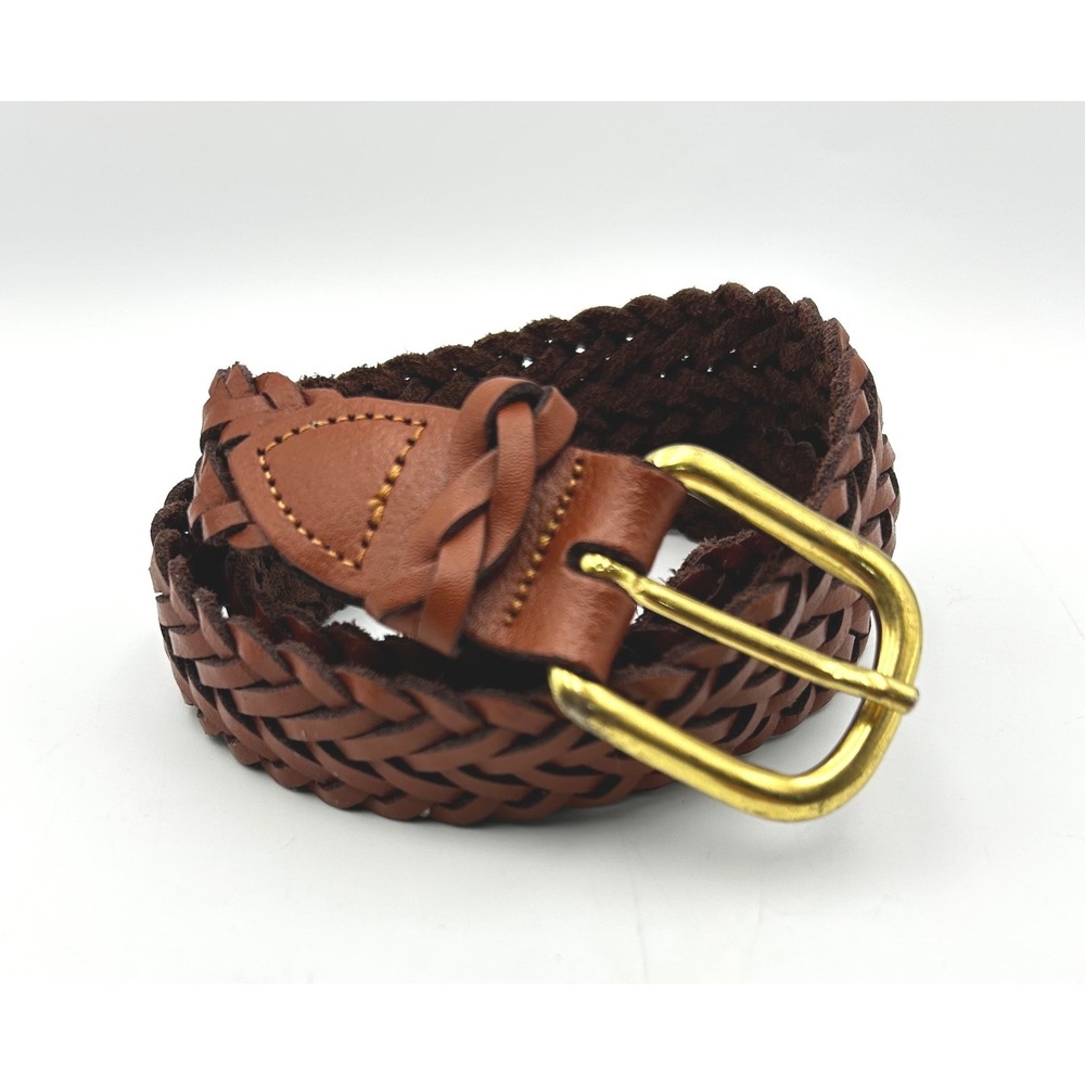 Capezio M/L Brown Braided Genuine Leather Belt Gold Buckle Made in Argentina